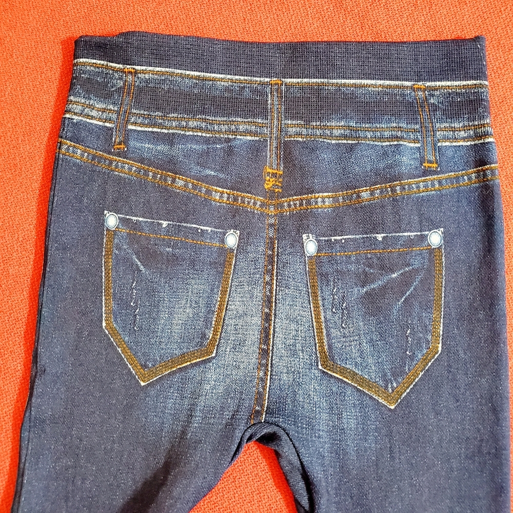 Distressed faux 'jeggings' faux pearl accents black and blue XS SMALL - Picture 7 of 7